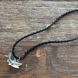 5/$10 Black Leather Style Braided Necklace with Shark Pendant